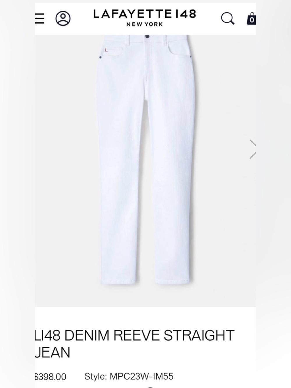 Lafayette 148 New York White Straight-Leg Jeans  EUC Non Smoking Home  Orig $398